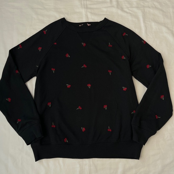 Black cherry embroidered cotton blend crew‎ neck sweater - Picture 1 of 4